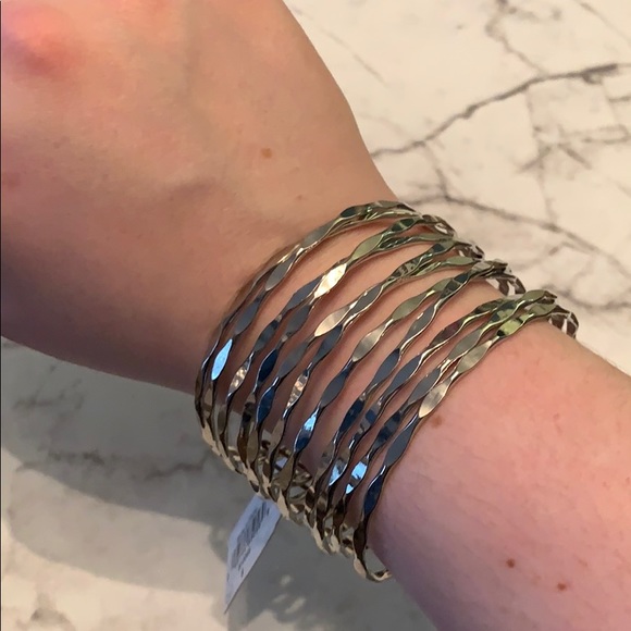 NWT Silver Adjustable Hammered Multi Bangle Cuff - Picture 4 of 10
